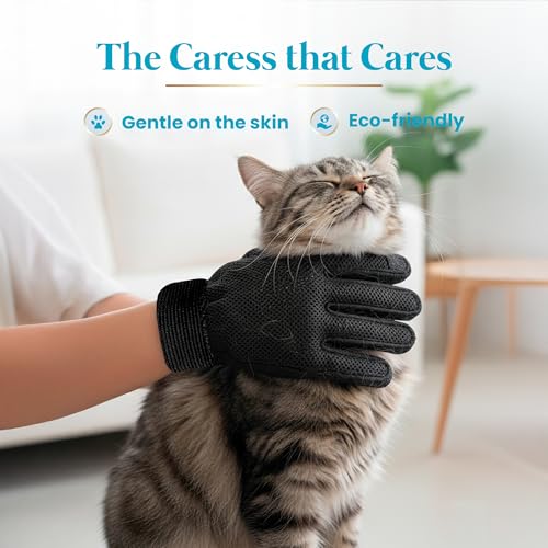 Cat Grooming Kit for Shedding – Deshedding Gloves + Self-Cleaning Mitt | Pet hair remover set for shedding - brush gloves for cats & dogs with long or medium coats, self-cleaning mitt