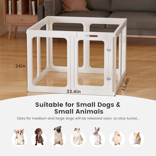 Clear Acrylic Dog Playpen - 33.4 x 33.4 Inch, 24" H 8 Planes Transparent Dog Fence Indoor, Sturdy Pet Pen for Puppy/Small Dog/Rabbit/Pig, Easy Assemble & Cleaning Plastic Whelping Box Enclosure, White - color: White