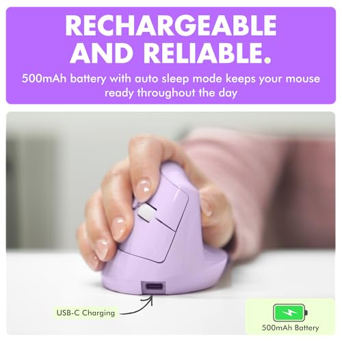 X9 Performance Wireless Vertical Ergonomic Mouse - (BT + 2.4Ghz) - Click in Comfort - Up to 4000 DPI, 6 Button, Rechargeable - Bluetooth Ergonomic Vertical Mouse Wireless - for Mac and PC - Purple - color: Purple