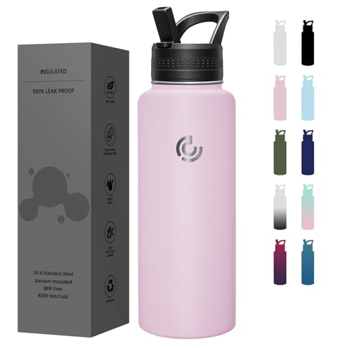 COKTIK 40oz Sports Water Bottle, Stainless Steel Water Bottle for Insulated, Reusable Travel Bottle, With Straw, With Handle Grip for Easy Carrying, Suitable for Cycling, Outdoor Vacations(Blush) - color: Blush, size: 40 Ounces
