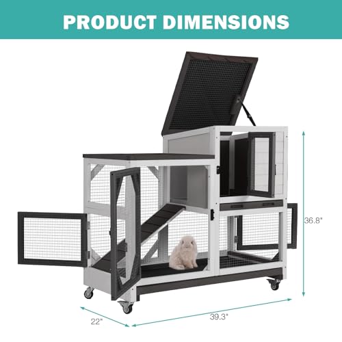 Rabbit Hutch Indoor for 2-4 Rabbits & Guinea Pigs，Bunny Cage with Slide-Out Plastic Trays，Wooden Small Animal Cage for Rabbits, Bunnies, and Guinea Pigs (Black) - color: (White & Black-AIR7013)