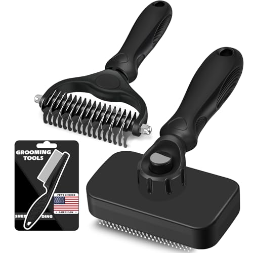 Professional 3PCS Self Cleaning Slicker Brush & Pet Grooming Rake & Flea Comb for Dogs,Cats and Horses | Double-Sided Dematting Comb & Skin Friendly Deshedding Grooming Tool | Pet Supplies (Black) - color: Black