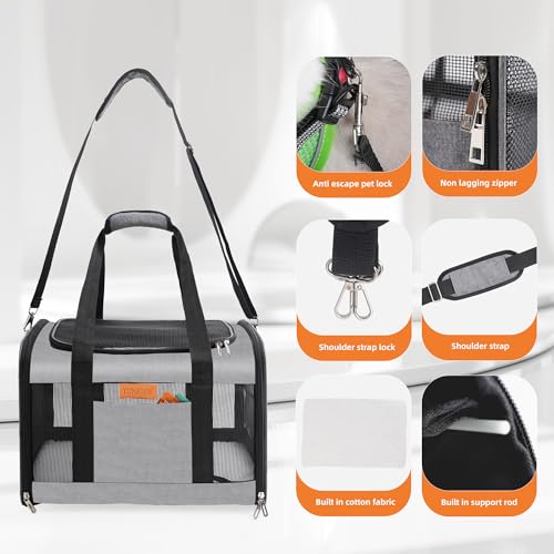 YUNIQUE Soft-Sided Cat & Dog Carrier for Pets Up to 15 Lbs, Airline Approved Collapsible Travel Puppy Carrier with Lightweight Fabric Design (Grey) - color: grey