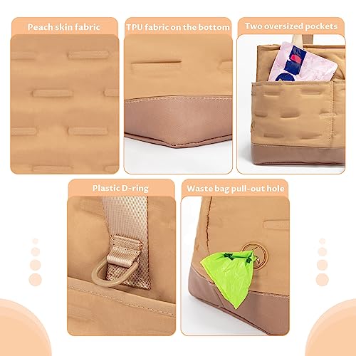 Petsfit Small Dog Carrier Purse, Portable Pet Carrier Tote Cat Carrier with Pockets, Adjustable Safety Leash, Poop Dispenser, Waterproof TPU Bottom,Khaki - color: Khaki