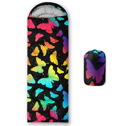 QOOMO Camping Sleeping Bags,3 Season Warm & Cool Weather,Lightweight,Waterproof Sleeping Bags for Adults & Kids,Traveling,and Outdoors,Camping Gear Equipment - color: Butterfly 1
