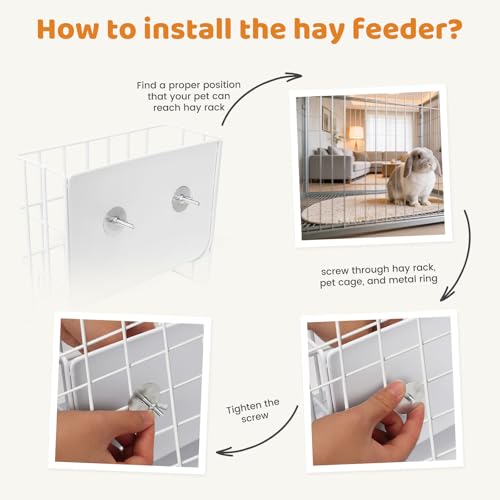 3 in 1 Rabbit Litter Box with Hay Feeder, Bunny Litter Box with Metal Hay Feeder and Hanging Water Bowl for Bunny, Guinea Pigs, Chinchillas and Other Small Animals