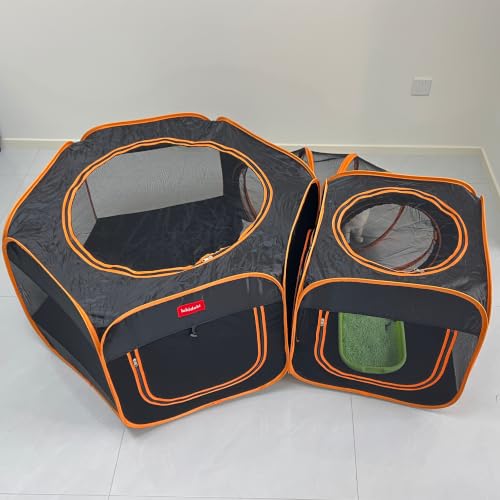 Portable Dog Playpen 2-Room with Tunnel, 3-in-1 Large Cat Crate Play Enclosure with Separate Areas, Foldable Pet Playpen for Puppy Kitten and Small Animals Indoor Outdoor - style: Large