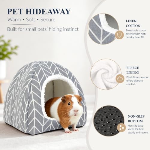 Guinea Pig Hideout Bed, Dwarf Rabbit House Cave | Cozy Hide-Out Cage Accessories for Little Bunny, Hedgehog, Ferret, Chinchilla & Other Small Animals, Grey - color: Grey