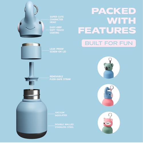 asobu Mini Bestie Water Bottle, Cute Collectible Character, Stainless Steel | 6.7 oz, Leak Proof Seal, Spill Resistant, BPA Free Materials, Dishwasher Safe, Reusable Straw Included, Great Gift Idea - color: MINI TOLANI THE ELEPHANT