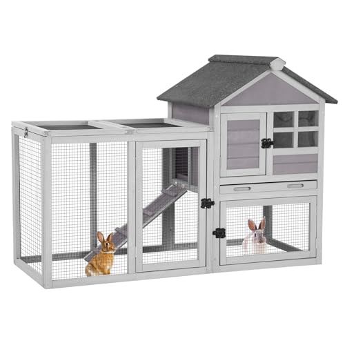 Aivituvin Rabbit Hutch Indoor Bunny Cage Outdoor with Run Chicken Coop Guinea Pig House with Waterproof Asphalt Roof,No Leakage Pull Out Tray - color: Grey, size: 51.6"L x 25.2"W x 36.2"H