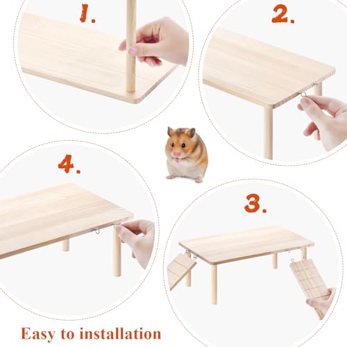 Large Wooden Hamster Platform with ramp, Multi-Level Small Animal Activity Playground, Rest Area Suitable for Dwarf Hamsters, Syrian Hamsters, sandrats, mice, and Other Small Pets