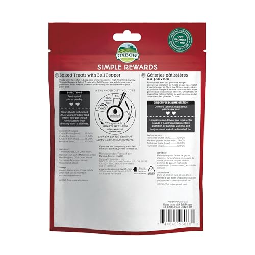 Oxbow Simple Rewards Guinea Pig & Rabbit Treats, Bell Pepper, Baked, 3 oz | Timothy Hay, Bunny Treats, Hamster Treats, Chinchilla, Guinea Pig Snack, Rabbit Enrichment, Rabbit Accessories, Essentials - size: 3 Ounce (Pack of 1)