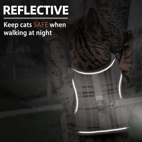 PUPTECK Soft Mesh Cat Vest Harness and Leash Set Puppy Padded Pet Harnesses Escape Proof for Cats Small Dogs Rabbits Bunny, Plaid Beige, M - color: Beige(Plaid), size: M(NECK 7", CHEST 10.5", 4-6 lbs)