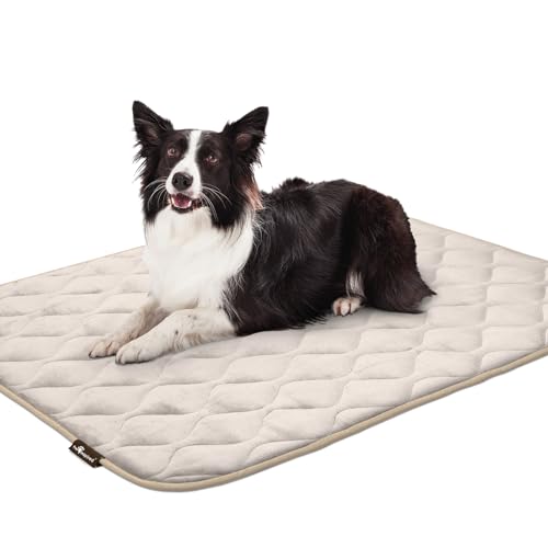Paw Inspired Washable Padded Crate Mats for Dogs, Beige, 47x29 Inch | Fits 48-inch Kennels, Leakproof, Waterproof Bottom, Plush Dog Pad, Pet Bed - color: Tan, size: 48 Inch