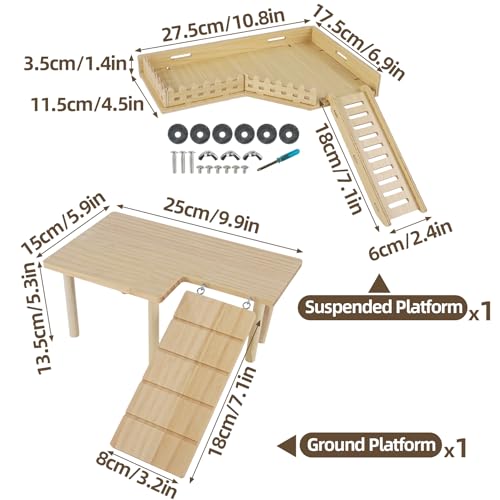 Wooden Hamster Cage Platform, Chinchilla Ledges, Activity Playground Habitat Decor, Hamster Cage Accessories for Dwarf Syrian Guinea Pigs Gerbil Rat Mice or Small Pets