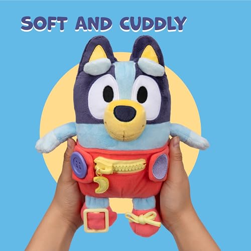 Dress & Play Baby Bluey Plush, Learn to Dress Doll for Toddlers | Button, zip, buckle & tie skills, 10in soft plush; fine motor skill toy for kids ages 3+ - style: Dress & Play Baby Bluey