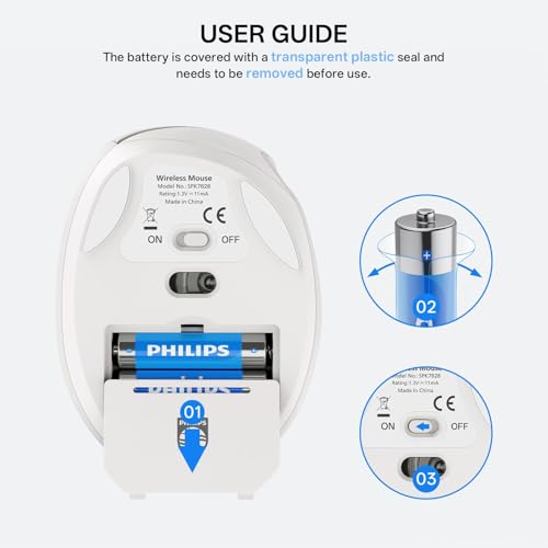 PHILIPS SPK7628 Ergonomic Mouse, Vertical Wireless Mouse for S/M Hands | 2.4 GHz Wireless Mouse for Laptop and Desktop, 800/1200/1600 DPI, 6 Silent Buttons, Right-Handed, Lightweight, Auto Sleep - color: White