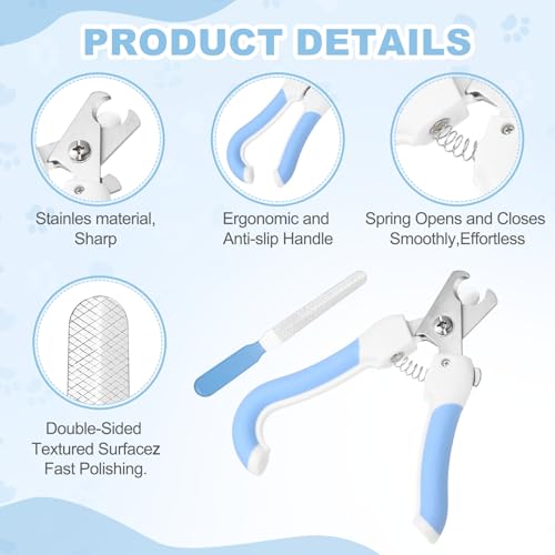 Pet Nail Clipper with Nail File, Pet Nails Clippers and Trimmer with Safety Guard, Professional Grooming Tool for Indoor Small Dog Cat Kitten, (Light Blue/White, 1 Set) - color: Light Blue/White