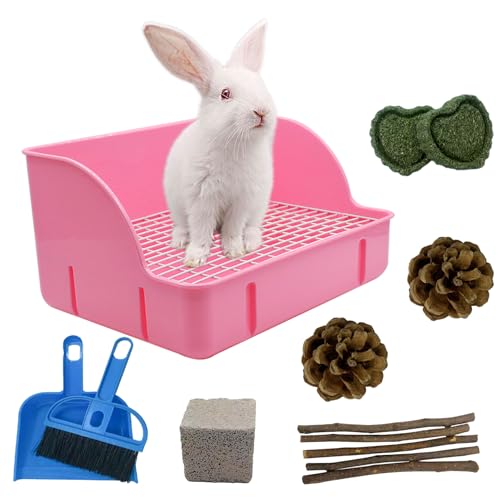 12Pcs Rabbit Litter Box for Cage, Bunny Potty Trainer Corner Guinea Pig Plastic Square Grate Toilet Pet Bedding Litter Box for Small Animal Ferret Hamster Hedgehog (Pink) - color: 【Pink】