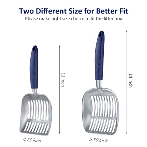 Cat Litter Scoop, Aluminum Alloy Sifter, Kitty Metal Scooper, Deep Shovel, Long Handle, Poop Sifting, Kitten Pooper Lifter, Durable, Heavy Duty, for Litter Box - color: FLAT Aluminum \ #01 Blue Handle, size: Small