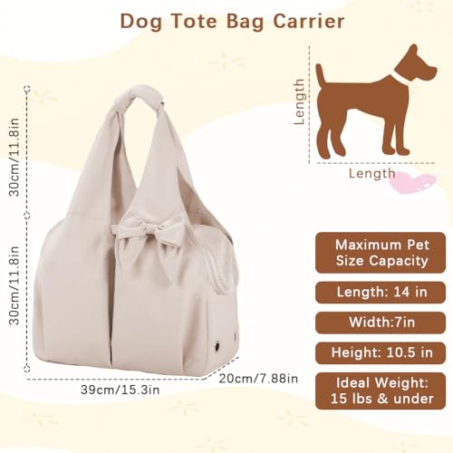 Lightweight Dog Purse Carrier for Small Dogs, Soft-Sided Pet Tote Bag with 4 Large Pockets,Dog Bag Carrier for Travel Outdoor, Smart Zipper Lock, Fits Pets up to 15 lbs, Cat, Dog, Rabbit