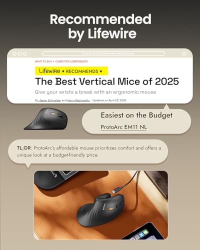 ProtoArc EM11 NL Wireless Ergonomic Mouse, Rechargeable Vertical Mouse | 58° vertical design supports a natural wrist posture, connect 3 devices via Bluetooth/2.4G USB-A, 500mAh USB-C rechargeable. - color: Blue