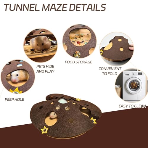 Hamster Tunnel Syrian Hamster Hideout Maze Cage Accessories with Chew Toys for Gerbils Dwarf Mouse - size: Small