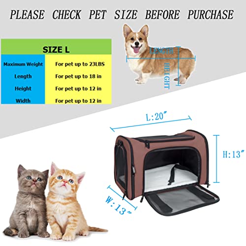 Soft Sided Carrier for Small Medium Cats Dogs,Removable Pad Collapsible Travel Pet Carrier Large Brown - color: Brown, size: 20.0"L x 13.0"W x 13.0"H