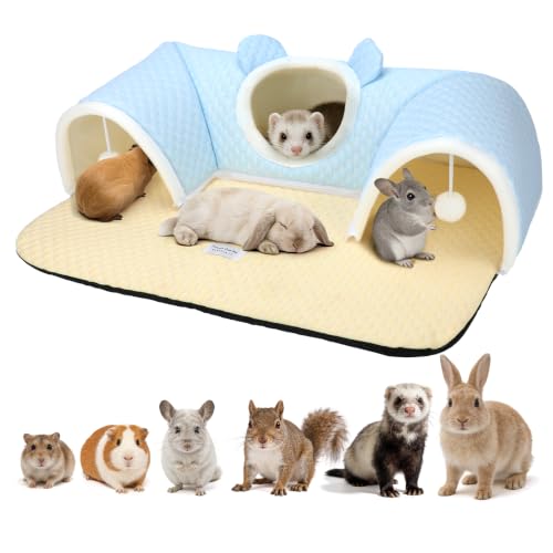 YUEPET 3-Way Bunny Tunnel Bed, Rabbit Play Tunnel for Medium Small Bunnies | Rabbit Tunnels for Indoor Bunnies, Removable Washable Cover, Anti-Slip Bottom, 29.5 x 21.7 in, For Guinea Pigs, Blue - color: Blue