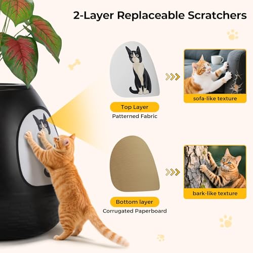 COZIWOW Eggloa6 Plant Litter Box, Hidden Cat Litter Box Enclosure, Odor Removal System, Replaceable Scratching Board, Scoop, Cat House with Cushion ＆ Heating Pad, Artificial Plants (Black) - color: Black