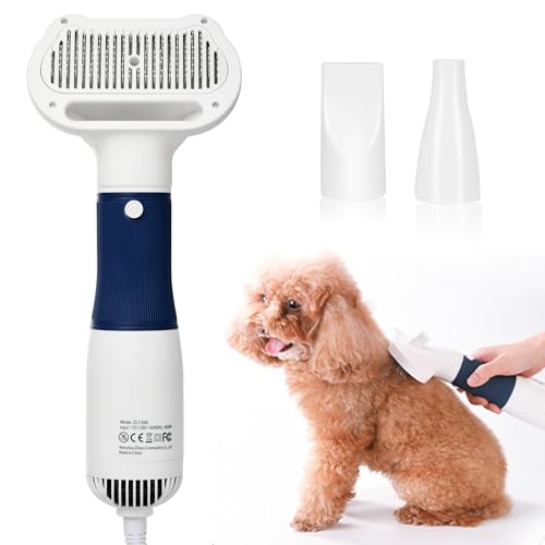 3-in-1 Pet Hair Dryer & Slicker Brush for Dogs & Cats – Portable, Professional, Adjustable Temp, Overheat Protection Dog Hair Dryer (blue) - color: blue