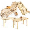 4PCS Wooden Hamster Platform Set, Tunnel Ladder Playhouse Hamster Game Climbing Toy with Ladder Platform Table Climbing Ramp, Cage Decor for Syrian Dwarf Hamsters, Gerbils, Mice