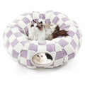 Cat Tunnel Bed with Washable Cushion for Indoor Cat, Donut Cave Tube Toys for Kitten Puppy Rabbit, Purple - color: Purple