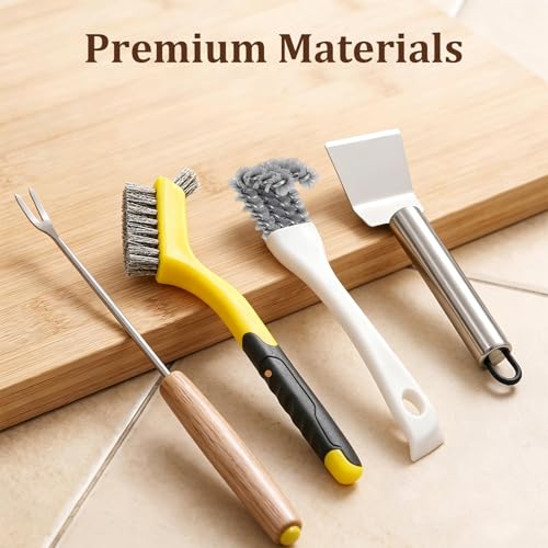Bird Cage Cleaning Brush Tool Set,4pcs Stainless Steel Pet Cage Cleaner Brush Set for Bird Poop Removing,Ideal for Parakeet, Cockatiel, Hamster and Other Small Pet Cage Accessories (Yellow) - color: Yellow