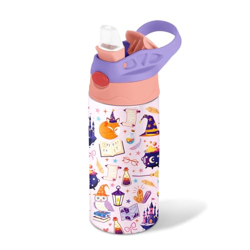 Wizard Magic 12 oz Water Bottle with Straw – Kids Stainless Steel Vacuum Insulated Cup, Leakproof Pop-Up Spout, Reusable Travel Mug for Boys and Girls Outdoor Sports - color: Magic1
