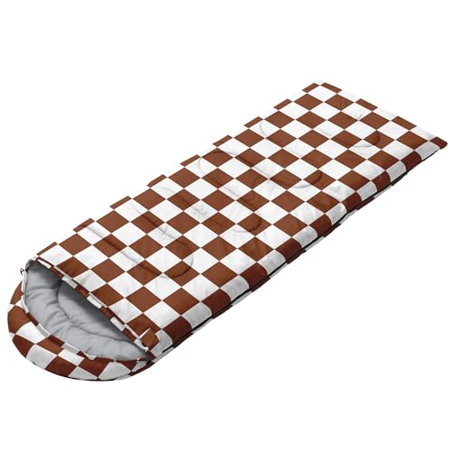 Sleeping Bags for Adults and Kids Backpacking Camping Sleeping Bags for Girls and Boys Lightweight Waterproof Cold/Warm Sleeping Bag for All Season - color: Brown and White Check