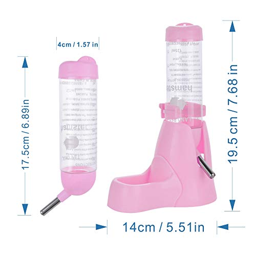 Guardians Hamster Water Bottle, Little Pet Automatic Drinking Bottle with Food Container Base Hut Hanging Water Feeding Bottles Auto Dispenser for Small Animals (125ml,Pink) - color: Pink, size: 125ml