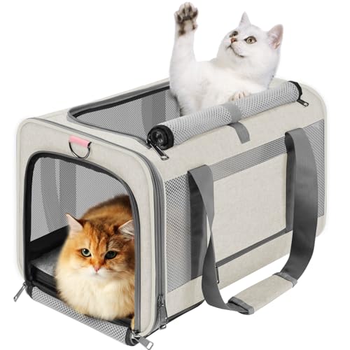 GAPZER Large Cat Carrier Soft, Collapsible Travel Pet Carry Bag, Small Dogs | Big Kitten Cat 20lbs Mainecoon, Top Open Travel Shih-Tzu Pet Kennel, Yorkie Small Dog 10 Pound, 18x12x12, Durable Cloth Beige - color: Beige