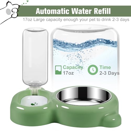 Dog Bowls, Cat Food and Water Bowl Set with Water Dispenser and Stainless Steel Bowl for Cats and Small Dogs - Green - color: Green