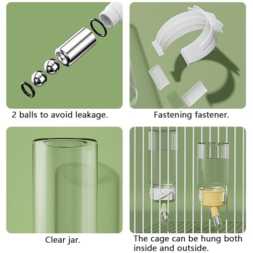 120ml No Drip Hamster Water Bottle, Wall Mounted Wire Cage Water Feeder with Adjustable Stand, Double Ball Leak Proof Small Pet Water Dispenser for Hamster Rabbit Hedgehog Gerbil Mice