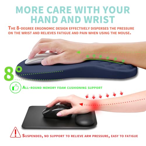 Ergonomic Mouse Pad Wrist Support with Memory Foam Massage Bulge, Carpal Tunnel Pain Relief Mousepad Wrist Rest for Mouse(12x8 inch, Dark Blue) - color: Kg026-dark Blue