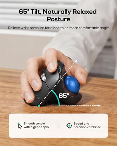 Nulea Wireless Trackball Mouse Ergonomic Vertical Design Thumb Control | Rechargeable mouse with quiet clicks,4 DPI levels,3 device Bluetooth & USB receiver,smooth tracking,compatible with PC-Blue - color: B-Blue