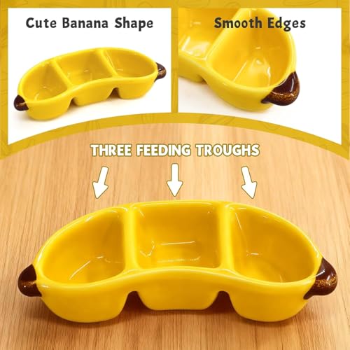 Hamster Food Bowl Ceramic, Cute Apple Pear Banana Shape Small Pet Feeding Dish, Easy to Clean Anti Flipping Guinea Pig Hamsters Food and Water Bowl, Small Animal Bowls for Dwarf, Parrots (Banana) - color: Banana