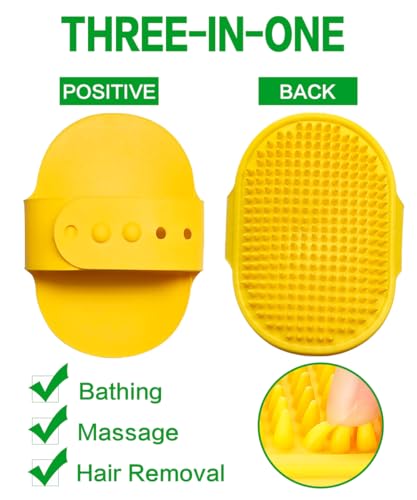 Dog Bath Brush, 2Pack Pet Grooming Brush Shedding Comb Shampoo Brush - color: Green+yellow