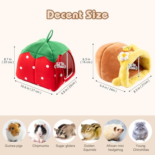 Avont 2 Pack Guinea Pig Tunnel & Hideout, Small Animal Bed | Soft Washable Fleece Hideout for Guinea Pigs, Chinchillas & Hamsters - Fruit or Animal Shape