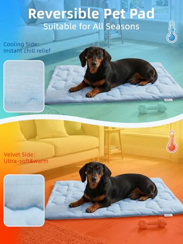 Huafly Dog Cooling Mat,Dual-Sided Cooling Mat for Dogs–Cooling Fabric for Summer,Velvet for All Seasons–Portable for Crate,Car Seat,Sofa&Floor,Machine Washable,Keeps Cats,Dogs&Puppies Cool,Cloud Blue - size: M: 36.0" L x 23.0" W x 0.8"Th