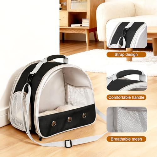 2-Pack Guinea Pig Carrier and Burrowing Bed, Portable Small Animal Cage with Clear Window, Plush and Fluffy Hideaway Pet Bed for Piggies, Hamster - color: Black