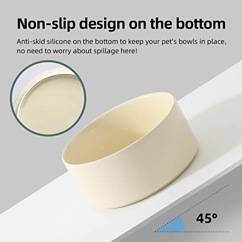 Havniva Elevated Dog Bowls Ceramic Dog Bowls with Stand, Dog Food Bowl | 5.1” Raised Dog Bowls with Non-Slip Wood Stand, Dog Food and Water Bowl Set, Double Dog Feeding Bowls for Small Dogs - color: 2 Bowls+Stand - Light Yellow, size: 5.1inch