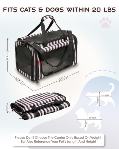 Cat Carrier, Soft Sided Travel Pet Carrier with Top Loading, Striped | Top Load Pet Crate for Large Cat Small Dog Puppy up to 20 Lbs, Breathable Mesh Kennel for Airline Car Travel, Striped - color: Striped