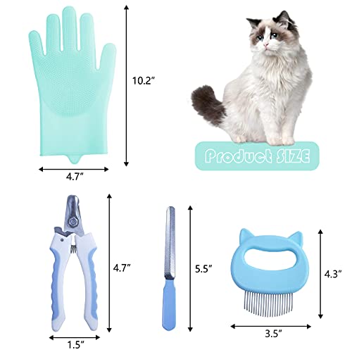 KlerRoem Cat Bathing Bag, Adjustable Anti-bite and Anti-Scratch Cat Shower Mesh Grooming Bag for Pet Dogs and Cats, Includes Pet Nail Clipper, Nail File, Grooming Glove, and Cat Shell Comb - color: Green Set